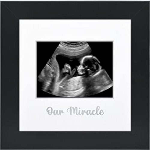 Americanflat Sonogram Picture Frame with Shatter-Resistant Glass - 7x7 Ultrasound Frame for 3x4 Sonograms with Interchangeable Mats - Signature Collection - Square Frames for Tabletop and Wall - Black