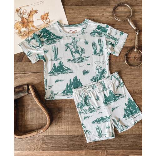 On The Range Bamboo Pajamas (Baby, Toddler, & Youth) - Teal