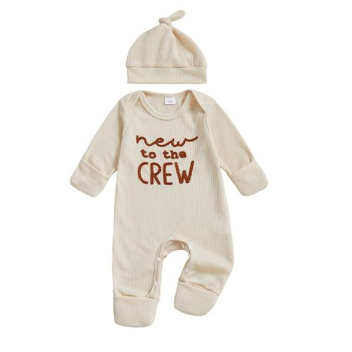 FIOMVA Im New Here Newborn Outfit Boy Long Sleeve Letter Romper Ribbed Knit Jumpsuit Baby Boy Preemie Coming Home Outfit