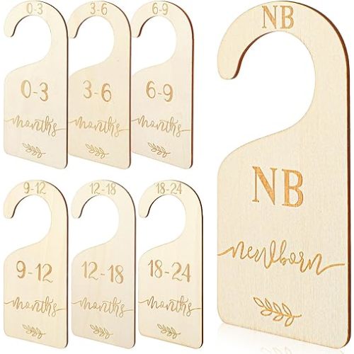 7pcs Wooden Baby Clothes Dividers for Closet, Clothes Size Markers for Baby, Nursery Closet Dividers for 0-24 Months for Home Nursery Cloth