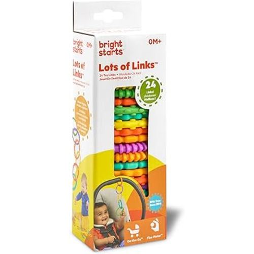 Bright Starts Lots of Links Rings Toys for Stroller or Carrier Seat, BPA-Free, Ages 0 Months Plus, Multicolor, 24 Count