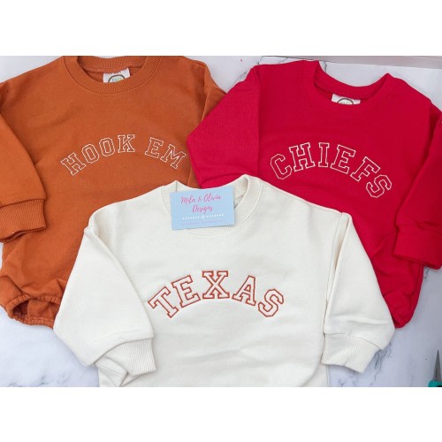 Game day Monogram sweatshirt bubble, football team monogram outfit, baby boy gift, baby girl gift, monogram baby bubble, sweatshirt bubble