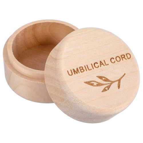 Umbilical Cord Memorial Box Engraved Wooden Round Newborn Wood Case Baby Keepsake Tooth Box Fetal Hair Memorial Storage Container Carved Baby Fetal Hair Case for Babys Shower Pregnancy Christen Gift