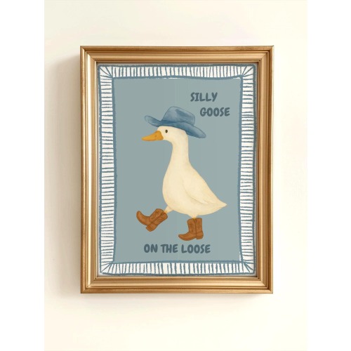 Vintage Cowboy Goose Nursery Wall Art, Toddler Western Theme Download, Baby Boy Nursery Wall Decor, Western Duck Printable Art, Digital