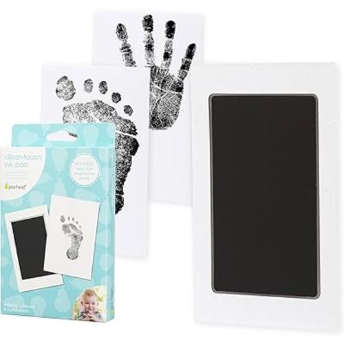 Pearhead Newborn Baby Handprint and Footprint Kit - No Mess Clean-Touch Ink Pad With Impression Cards, Safe for Skin, Perfect Keepsake for Family, Acid-Free, Black