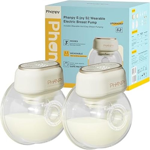 Phanpy E-Joy S2 Wearable Hands Free Portable Breast Pump, 3 Modes 8 Levels High Performance LED Touch Screen Low Noise, 7oz Capacity 20&24 mm(2 Counts)