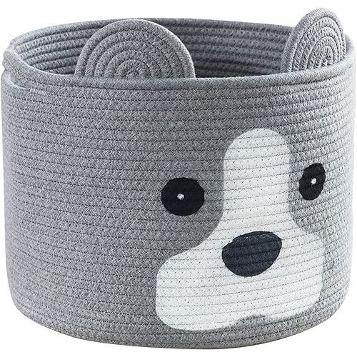 Dog shaped Basket, Large Woven Cotton Rope Animal Storage Basket for Kids, Baby Laundry Basket for Toys, Towels, Blanket, Clothes | Dogs Gift Basket - 16" L×12" H, Grey
