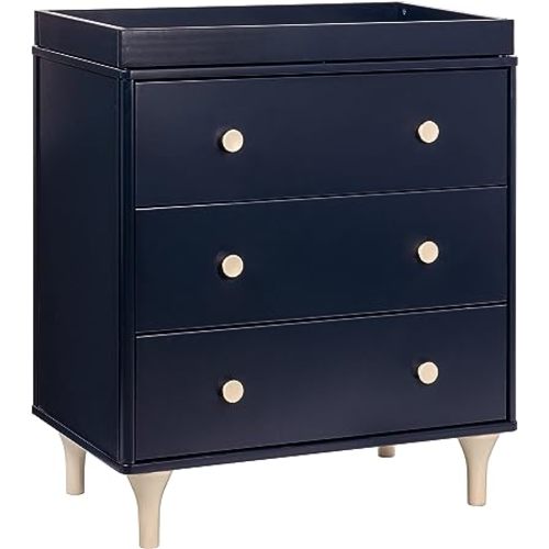 Babyletto Lolly 3-Drawer Changer Dresser with Removable Changing Tray in Navy and Washed Natural, Greenguard Gold Certified