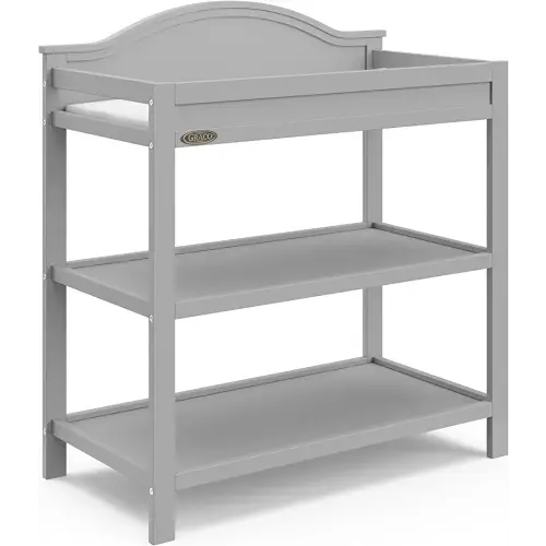 Graco Clara Changing Table (Pebble Gray) - GREENGUARD Gold Ceritifed, Includes Bonus Water-Resistant Changing Table Pad with Safety Strap, 2 Open Shelves