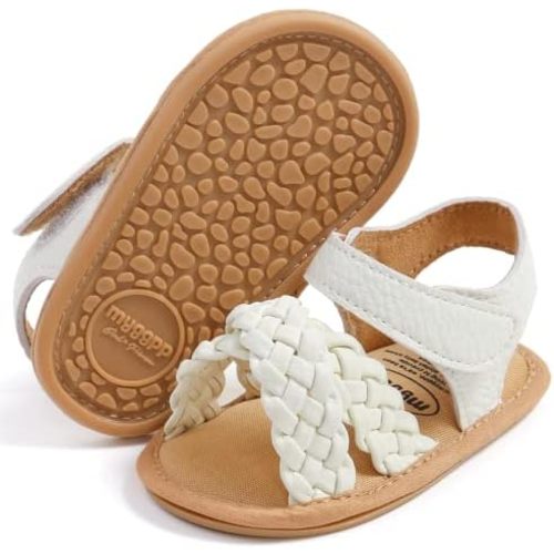 CoKate Baby Girls Sandals Ruffle Bowknot Premium Soft Sole Anti-Slip Open Toe Breathable Summer Outdoor First Walker Shoes Baby Sandals 0-3 months girls
