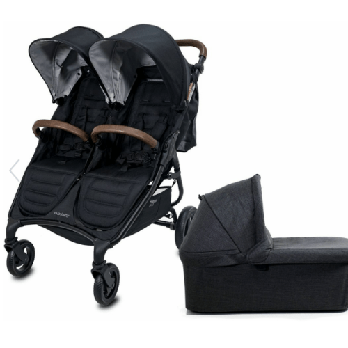 Valco Snap Duo Trend Side by Side Double Stroller + Bassinet Bundle - Black / Black
