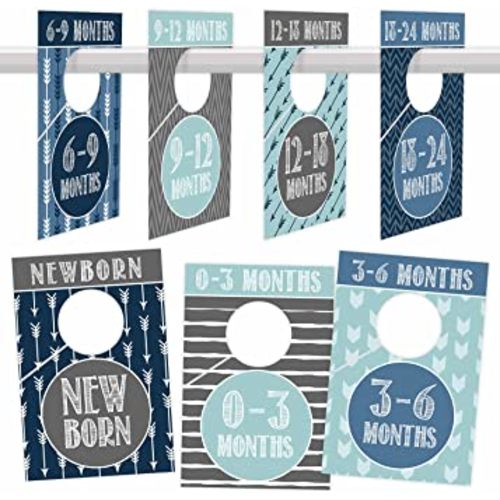 7 Blue Baby Nursery Closet Organizer Dividers For Boys Clothing, Age Size Hanger Organization For Kid, Toddler, Infant, Newborn Clothes Must Have Items, Best Shower Registry Gift Supplies, 0-24 Months