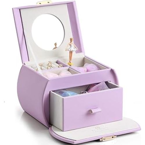 Vlando Kids Musical Jewelry Box for Girls with Drawer, Music Box with Ballerina and Stickers for Birthday Bedroom Decor, Gifts for Girls Kids Christmas Thanksgiving Gifts 2024 - Purple