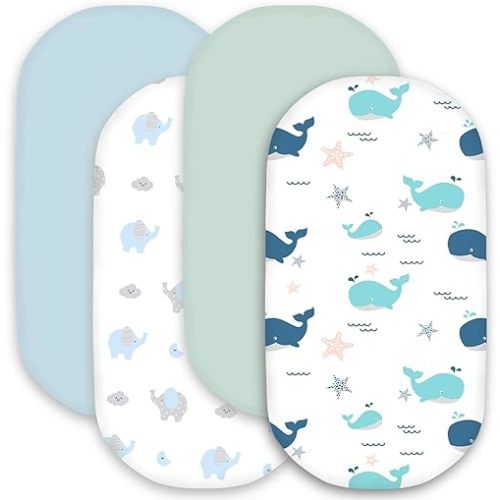 Little Grape Land Lot de 4 draps de couffin doux pour bébés garçons et filles, 83,8 x 45,7 cm, draps de couffin de chevet pour matelas de berceau rectangulaire ovale et sablier (baleine)