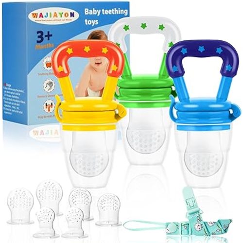 WAJIAYON Baby Fruit Feeder/Food Feeder Pacifier (3 Pack)- Infant Teething Toys | Fruit Pacifier Feeder | Silicone Teether Feeder Baby | Baby Feeding Essentials | Food Pacifier for Babies
