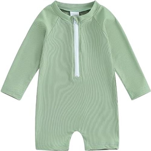 woshilaocai Baby Boy One Piece Swimsuit Rash Guard Short Sleeve Zipper Bathing Suit Beach Swimwear Sunsuit