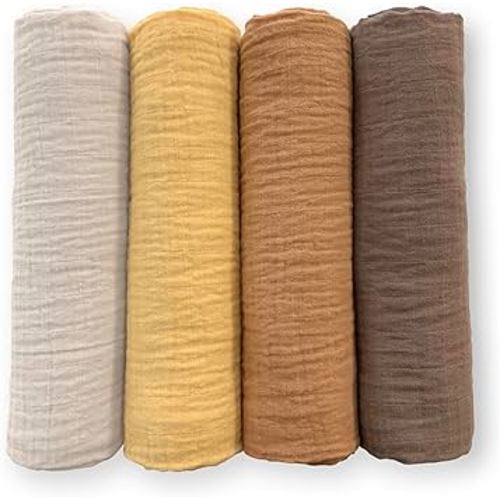 SwaddleDesigns Cotton Muslin Swaddle Blankets for Baby Boy & Baby Girl, Set of 4, Neutral Receiving Blankets for Newborn, Baby Registry & Gift, 46x46 inches, Warm Glow