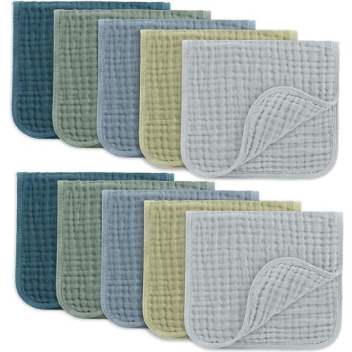Comfy Cubs Muslin Burp Cloths Baby 50 x 25 cm, Pack of 10 - Large 6-Layer Ultra-Absorbent 100% Cotton for Babies Drool & Messes - Soft & Gentle Burp Cloth Baby Set for Boys & Girls - Multi Boy