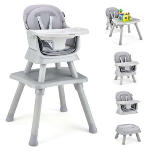 Costway Babyjoy 8-in-1 Baby High Chair Convertible Dining Booster Seat with Removable Tray Grey in the Kids Chairs department at Lowes.com