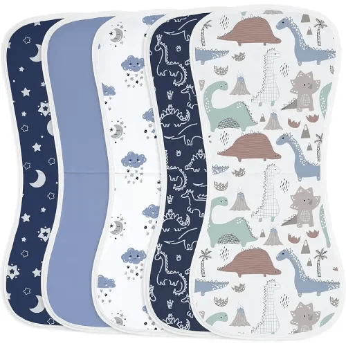 Yoofoss Baby Burp Cloths 5 Pack Burping Cloths for Babies Boys Girls Large 21''X10'' Extra Soft and Absorbent Dinosaur