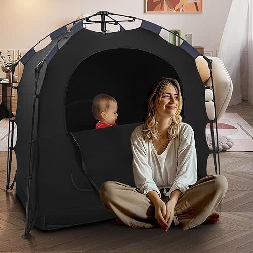 Pack N Play Blackout Cover Baby Sleep Tent 1-Click Set Up Blackout Tent Travel Crib Tent Canopy Portable Privacy Tent Blackout Canopy Crib Cover, Block 95% Light