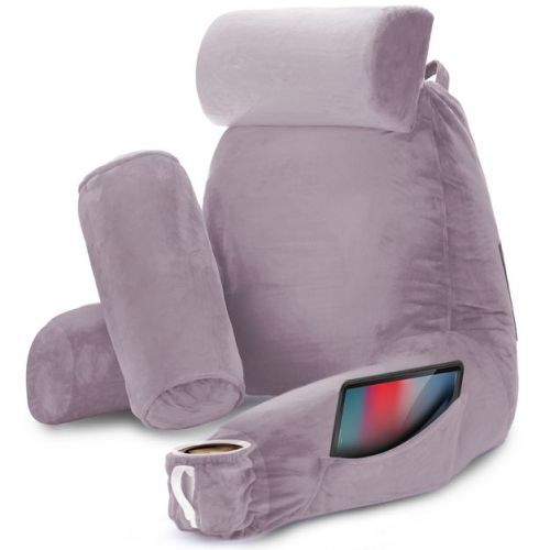 Nestl Memory Foam Reading Pillow, Large Reading & Bed Rest Pillow, Dusty Purple Back Pillow with Pockets