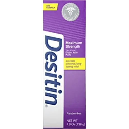 Desitin Maximum Strength Baby Diaper Rash Cream with 40% Zinc Oxide for Treatment, Relief & Prevention, Hypoallergenic, Phthalate- & Paraben-Free Paste, 4.8 oz