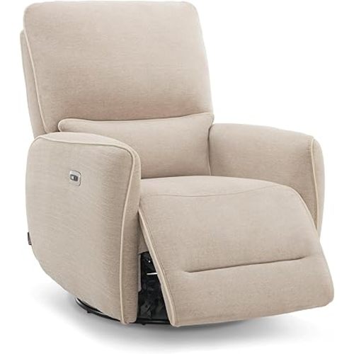 MCombo Power Swivel Glider Rocker Recliner Chair, Electric Swivel Rocker Recliner with USB Charging Ports for Living Room and Nursery, Fabric 6922 (Beige)