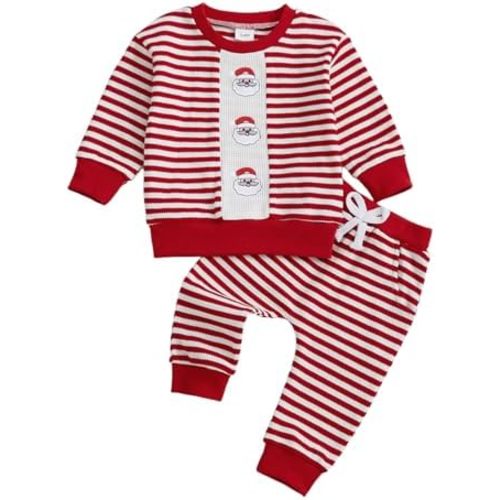 Toddler Baby Boy Christmas Outfit Santa Embroidery Long Sleeve Sweatshirt Pants Set Christmas Baby Clothes