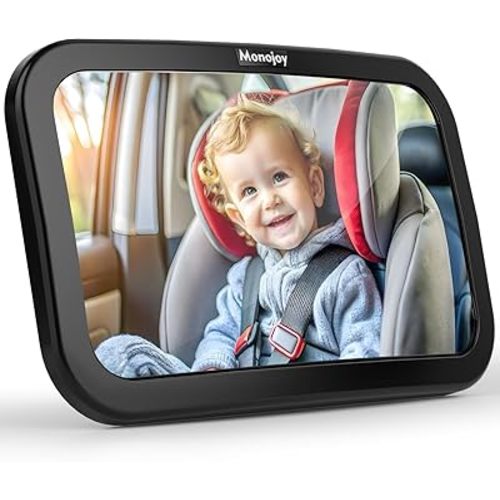 MONOJOY Baby Car Mirror Travel Car-Seat Infant Mirrors Safety Kids Rear View for Rear Facing with Wide View 360° Rotating|Adjustable|Shatterproof Convex Child Mirror, 11.8 ″ x 7.25 ″, Black