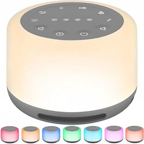 White Noise Machine for Baby Adult, 3 in 1 Sleep Sound Machine with 30 Soothing Sounds, 7 Night Light, Wireless Speaker, 3 Timer, Memory Function for Sleeping Relaxing Travel, Grey/White