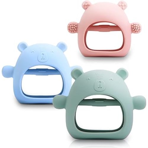 3 Pack Baby Teething Toy for 0-6 Months,Never Drop Teether for Babies 6-12 Months, BPA Free Dust-Proof Silicone Hand Pacifier Baby Chew Toys for Infant Sucking Needs-Safety Baby Toys 3-6 Months