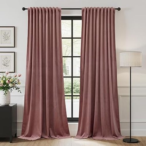 StangH Dusty Rose Pink Curtains Velvet Curtains for Bedroom 84 inches Long, Back Tab Thermal Insulated Room Darkening Window Drapes for Living Room, Nursery Kids Decor, W52 x L84, 2 Panels