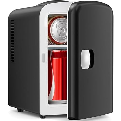 Compact Refrigerator, Portable Mini Fridge, Skin Care 4L Capacity/6 Cans, for Bedroom, Car, Office & Dorm, Small Cooler for Cosmetics, Beverage and Food, Black