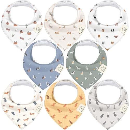 KeaBabies 8-Pack Organic Baby Bandana Drool Bibs for Boys Girls - Soft Cotton Drooling & Teething Bibs for Infants,Toddlers, Super Absorbent Cotton Bandana Bibs for Baby Boy & Girl,Unisex(Pets & Paws)