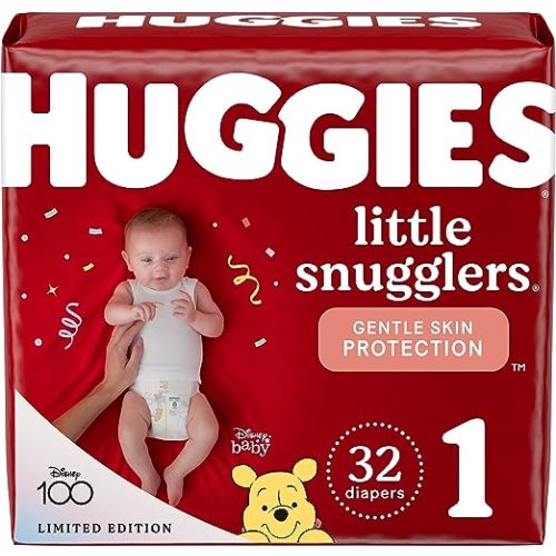 Huggies Little Snugglers Baby Diapers, Size 1 (8-14 lbs), 32 Ct, Newborn Diapers - Size 1 (32 Count)
