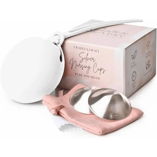 Cradle & Grace Pure 999 Silver Nursing Cups & Carry Case | Silver Nipple Covers Breastfeeding Kit for All-Natural Healing & Sore Nipple Relief | Silver Nipple Shields for Nursing (X-Large)