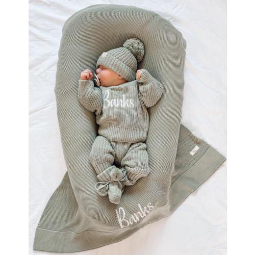 Embroidered Sage Knit Jumper and Trouser Set