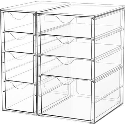 Vtopmart Acrylic Organizer with 8 Drawers, Desk Organizers and Accessories, Clear Makeup Organization, Dustproof Storage Drawers for Office Art Craft Supplies