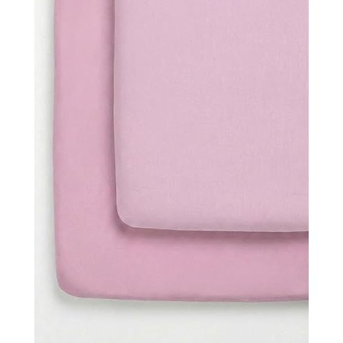 Pack and Play Sheets Fitted - 2 Pack Mini Crib Sheets for Pack N Play Mattress - Unisex Playard Bedding for Boys & Girls - Fade and Wrinkle Free - Machine Washable - Oeko-Tex - 38 x 26in - Pink Duo