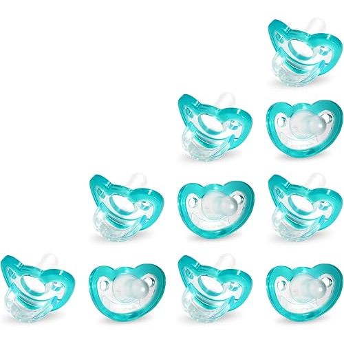 RaZbaby Jollypop Pacifier for Newborns & Up, USA Made, Natural Shaped Orthodontic Binky, Lovingly Shared in NICUs & Hospitals Worldwide, Medical-Grade 100% BPA-Free - 0-3 Months, 10 Pack - Teal