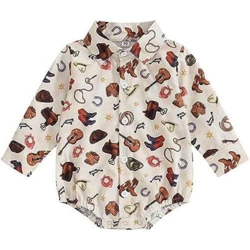 Kayotuas Western Baby Boy Clothes Cowboy Shirt Romper Long/Short Sleeve Button Down Onesie Bodysuit Infant Gentleman Outfits