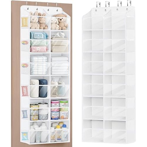 Univivi Over the Door Organizer, 6 Tiers Behind Door Storage with Clear Deep Pockets Hanging Organizer for Closet, Bedroom, Nursery, Bathroom and Sundries (White)