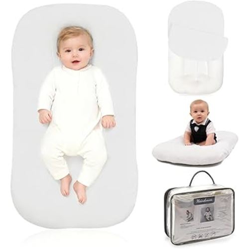 Baby Lounger - Snuggle Cozy Me Infant Lounger for Newborns | Breathable & Soft, Portable Awake-Time Pad, Essential Baby Gift- White (Lounger Cover Included)