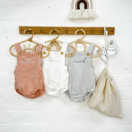Personalised Name Baby Dungarees, Linen Romper, Baby Gift, First Birthday, New Baby