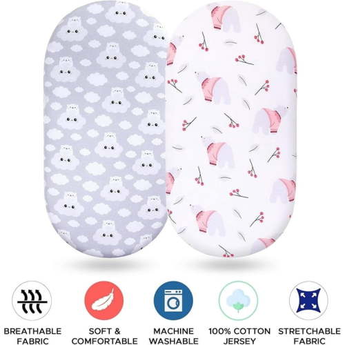 Baby Bassinet Sheet, 100% Jersey Cotton – 2 Pack – Universal Fitted
