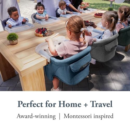 Inglesina Fast Table Chair - Slate Blue Melange + Fast Dining Tray - Portable Baby High Chair - for Babies & Toddlers up to 37 lbs - Fits Tables 0.8'' to 3.5'' Thick - Compact - Travel Bag Included