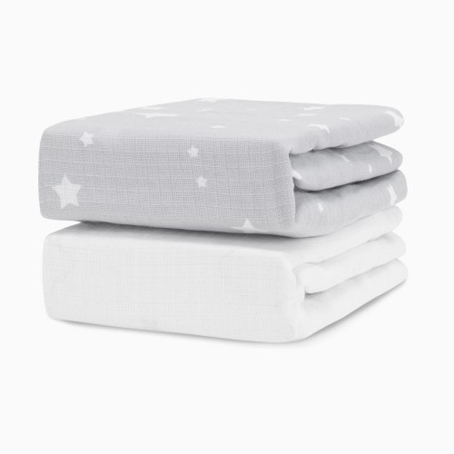 Newton Baby 2-Pack Organic Cotton Breathable Crib Sheets - Stardust In Twilight Grey + Solid White