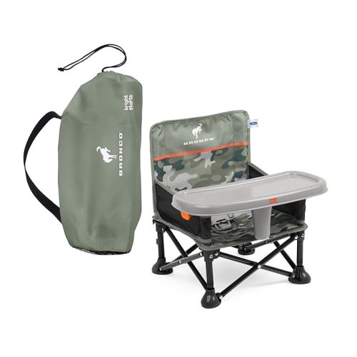 Ford Bronco Pop 'N Sit Portable Booster Chair by Bright Starts, Floor Seat, Indoor/Outdoor Use, Compact Fold, Camo Print, 6 Mos - 3 Yrs