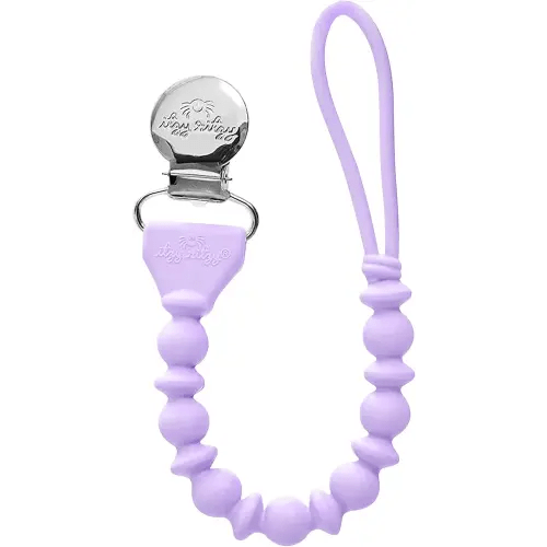 Itzy Ritzy Silicone Pacifier Clip 100% Food Grade Silicone Pacifier Strap with Clip Keeps Pacifiers, Teethers & Small Toys in Place Features One-Piece Design & Silicone Cord (Purple)